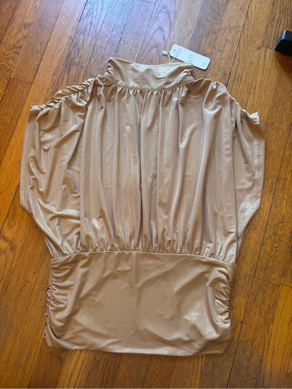 Glam Metallic Gold High Neck Ruched Top – Size M – NWT